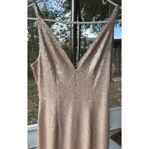 Lulus Sz Small Matte Rose Gold Sequin Long Dress HoCo Party Wedding Guest Glam